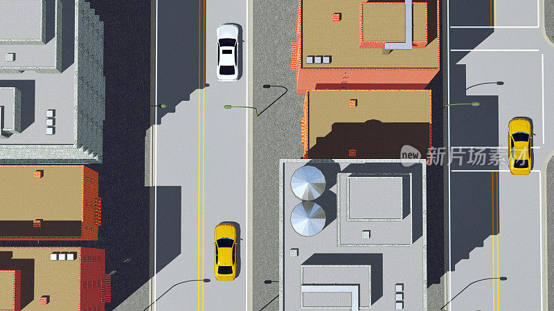 卡通城市道路与汽车鸟瞰图