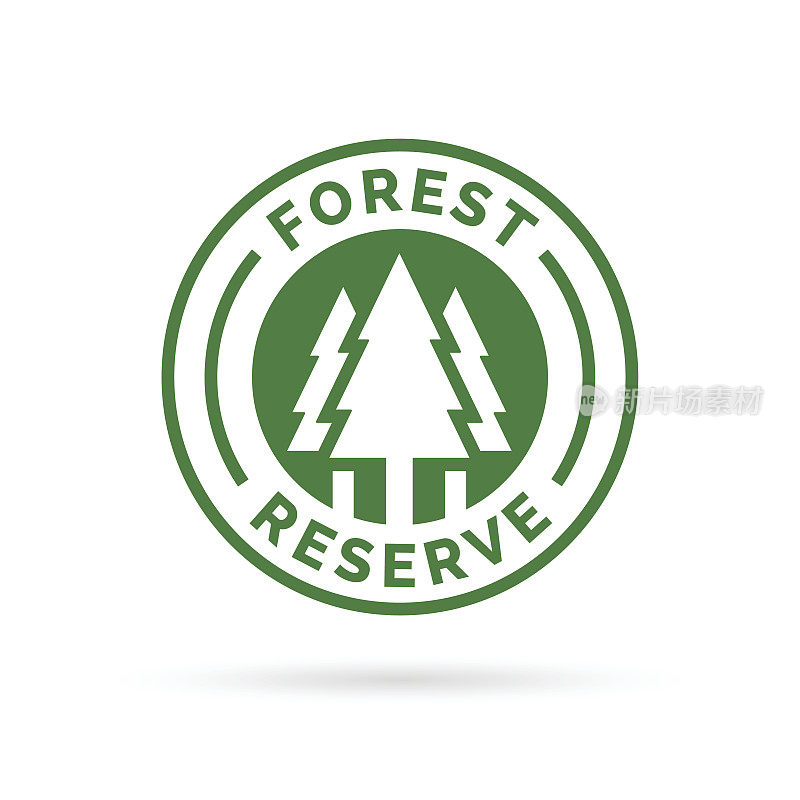 森林保护区标志徽章。保护森林的迹象。树的轮廓的象征。