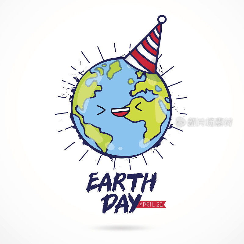 地球日。戴着庆祝帽的星球