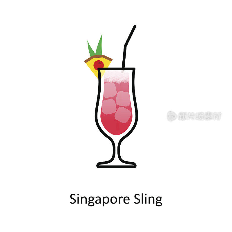 新加坡司令鸡尾酒图标在平的风格