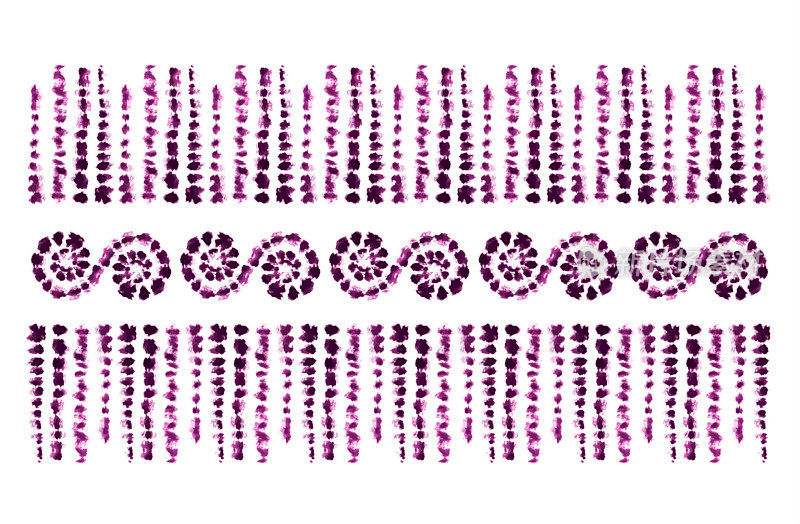 扎染艺术笔刷。Shibori风格的印花。缎带装饰，缎带，镶边。