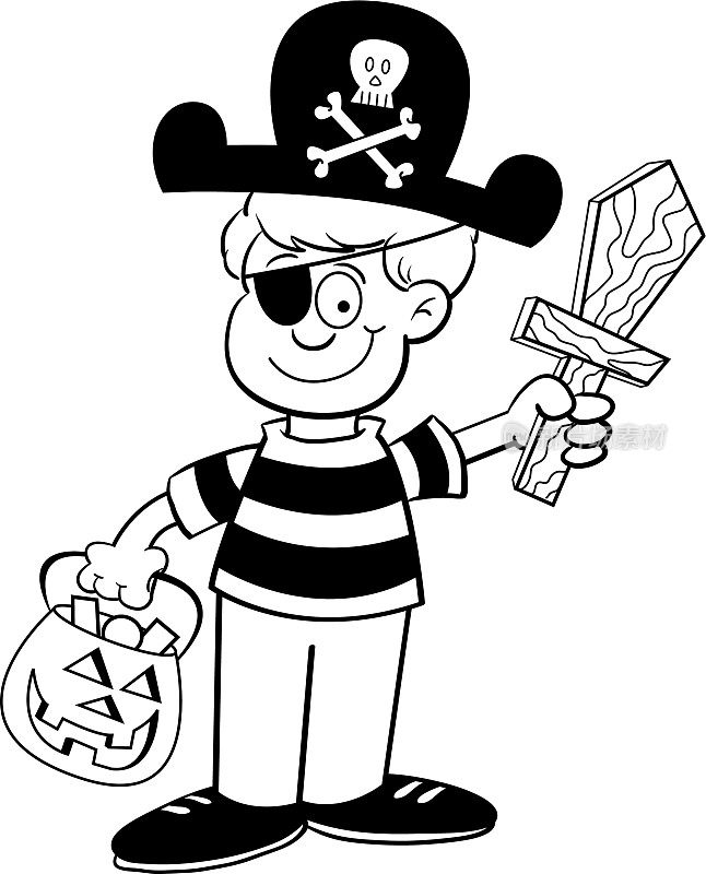 卡通男孩装扮成海盗。