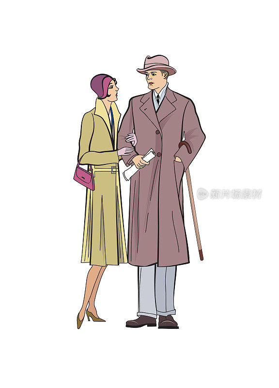 一些户外。20世纪20年代复古风格的外套式男男女女。