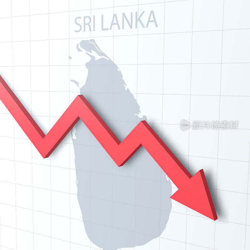 下落的红色箭头与斯里兰卡地图的背景
