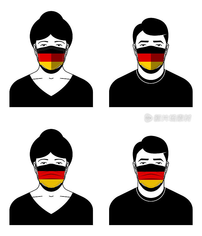 人物图标设置戴着医用口罩与德国国旗