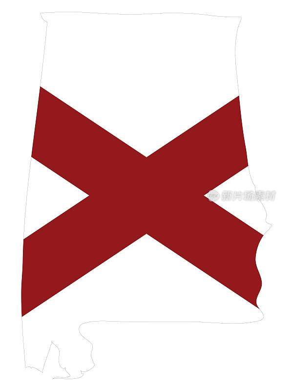 美国阿拉巴马州地图与旗帜