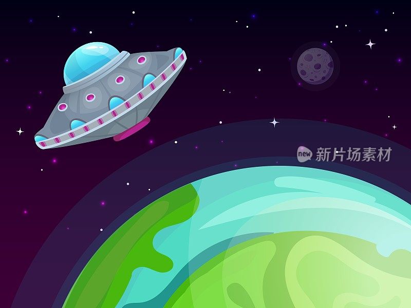 不明飞行物矢量的概念。宇宙飞船旅行，夜空中的科幻小说