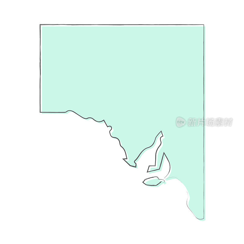 南澳大利亚地图手绘在白色的背景-时尚的设计