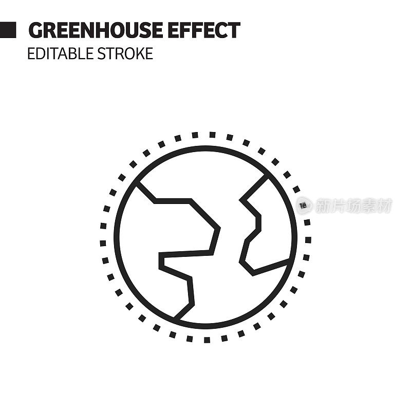 温室效应线图标,轮廓矢量符号插图。