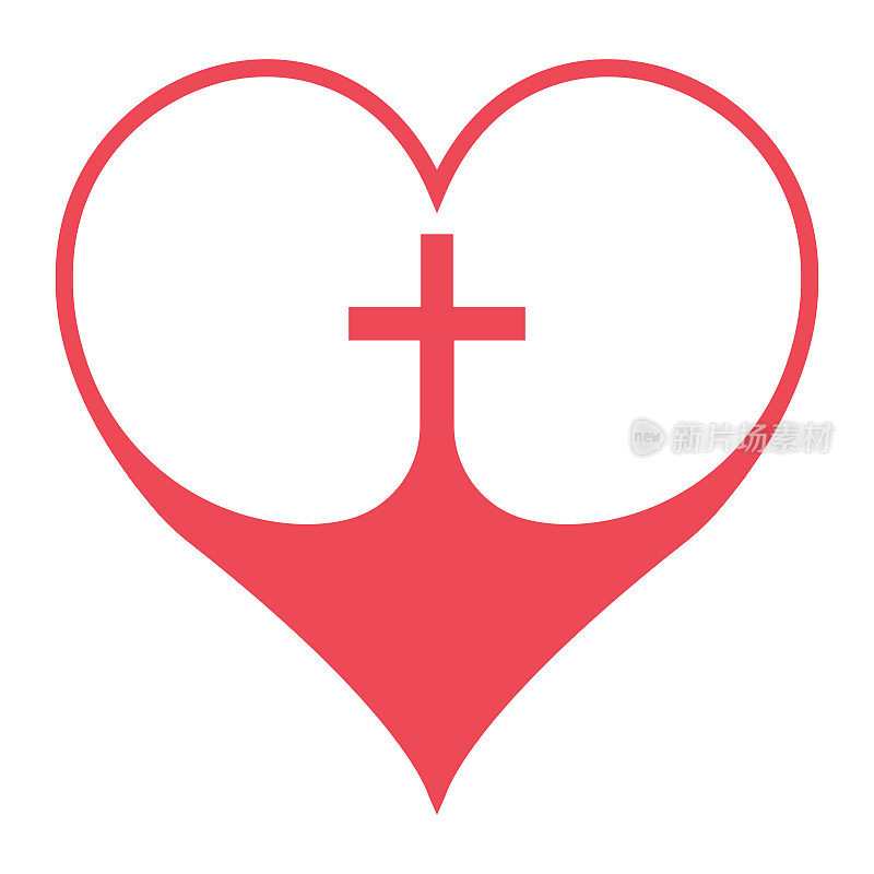 十字架上的心形象征着对上帝的信仰，矢红色的心带有十字架的十字架标志着基督教社团