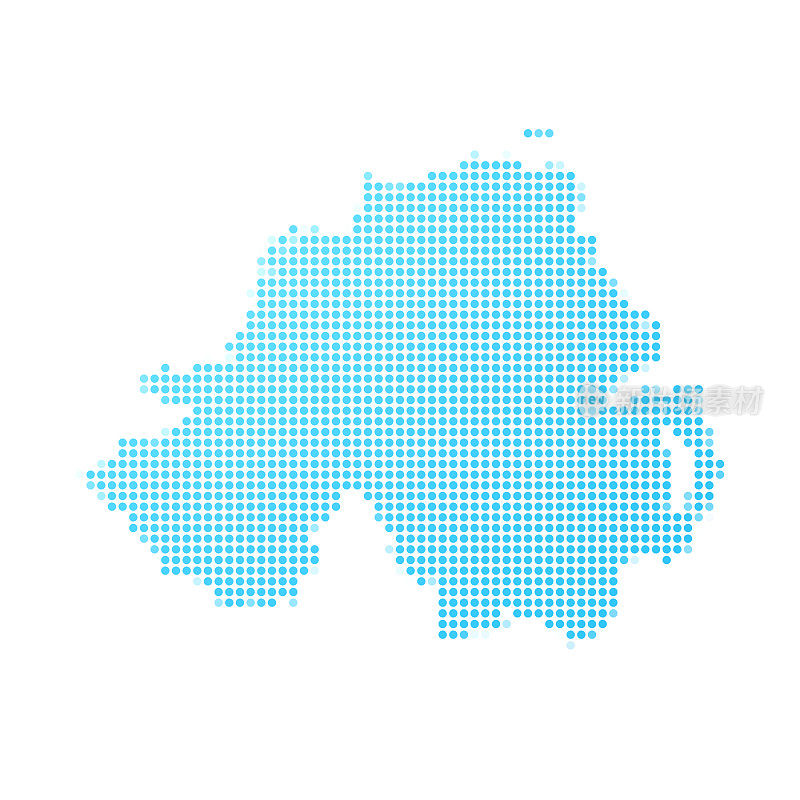 北爱尔兰地图，白底蓝点