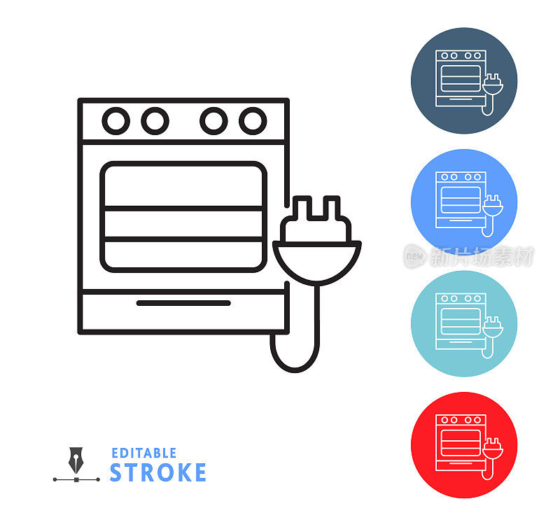 厨房和电炉烹饪细线图标-可编辑笔画