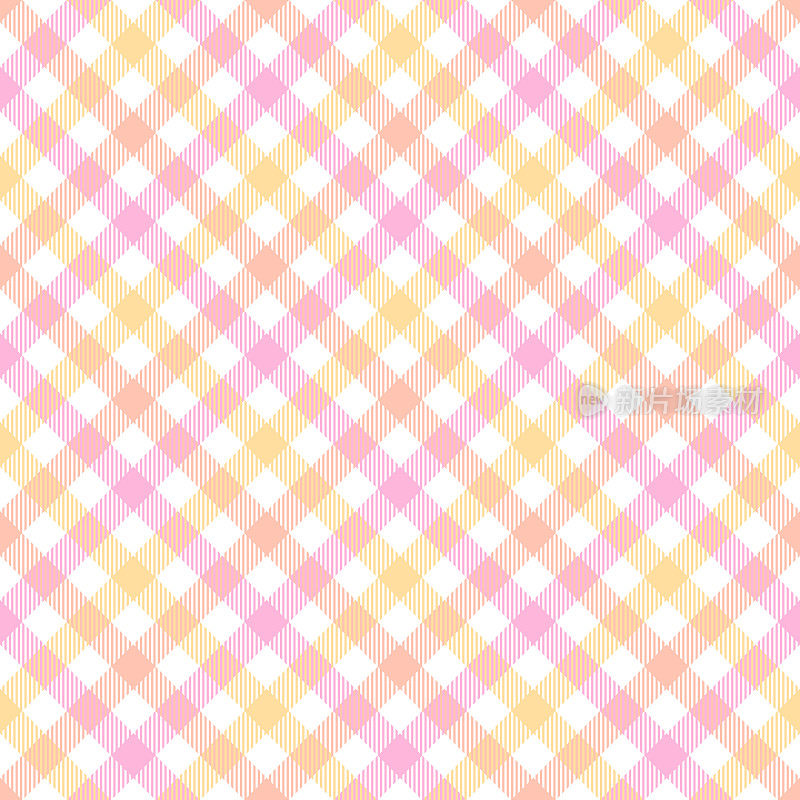 维希格子图案的粉红色，桃色，橙色，黄色，白色。无缝彩色渐变格子花格，适用于春夏季的桌布，油布，野餐毯，其他纸张或纺织品印花。