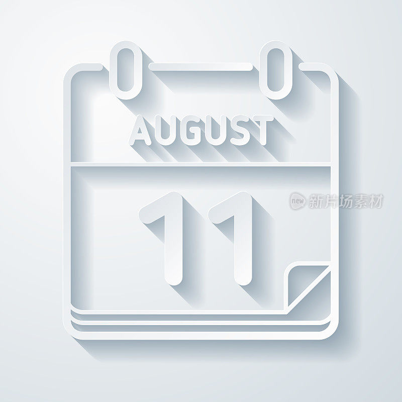 8月11日。在空白背景上具有剪纸效果的图标