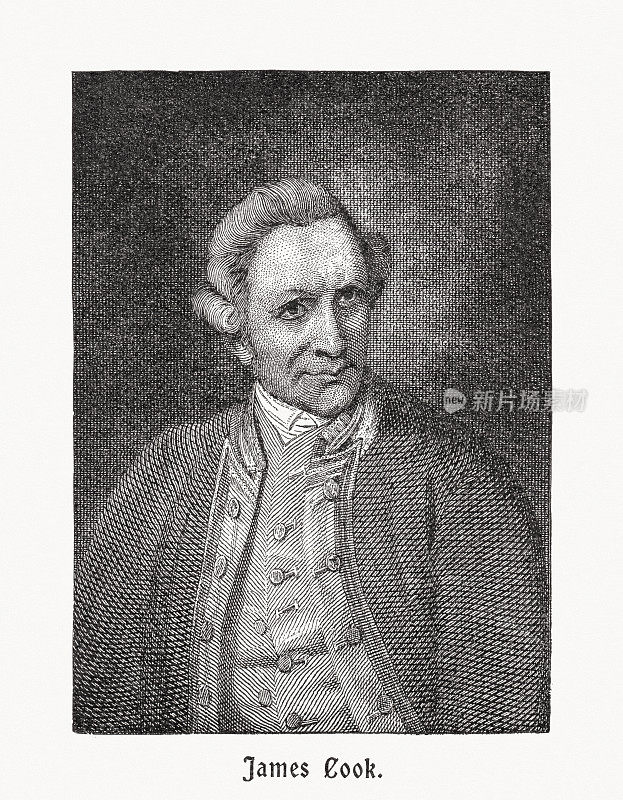詹姆斯・库克(1728-1779)，英国探险家，木刻，1900年出版