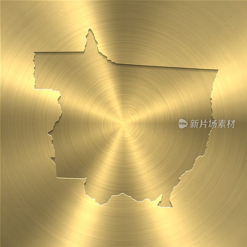 马托格罗索地图上的黄金背景-圆形拉丝金属纹理