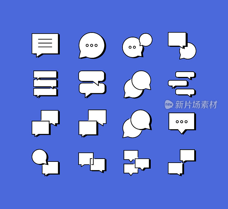 聊天和消息相关的图标矢量集合。现代风格符号矢量插图