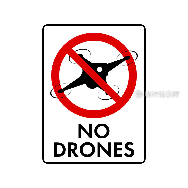 没有无人机区域标志。没有无人机图标。带有禁止无人机标志的航班被隔离在白色上。矢量图