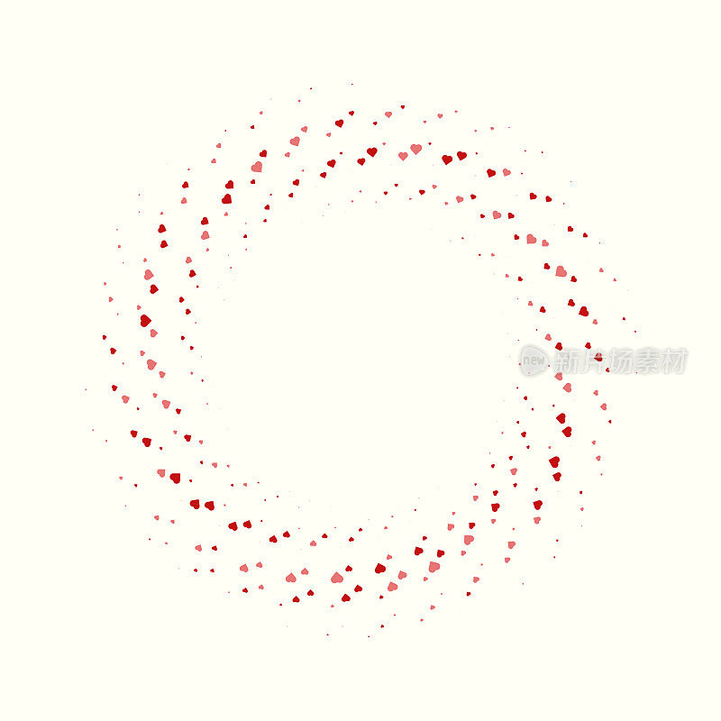 心在螺旋漩涡图案，随机旋转，两个红色阴影，随机大小，周围复制空间