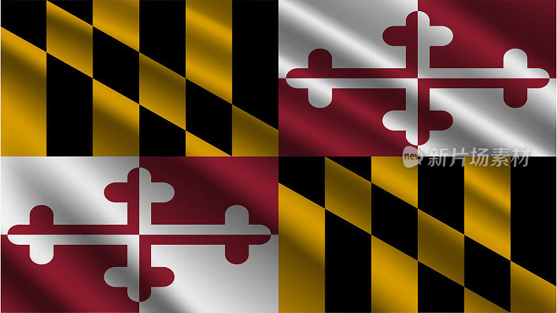 马里兰州-马里兰州国旗-马里兰州国旗高度细节-国旗马里兰州州波浪图案环状元素-织物纹理和无止境的循环-马里兰州州环状旗-美国州旗-飘扬的旗帜