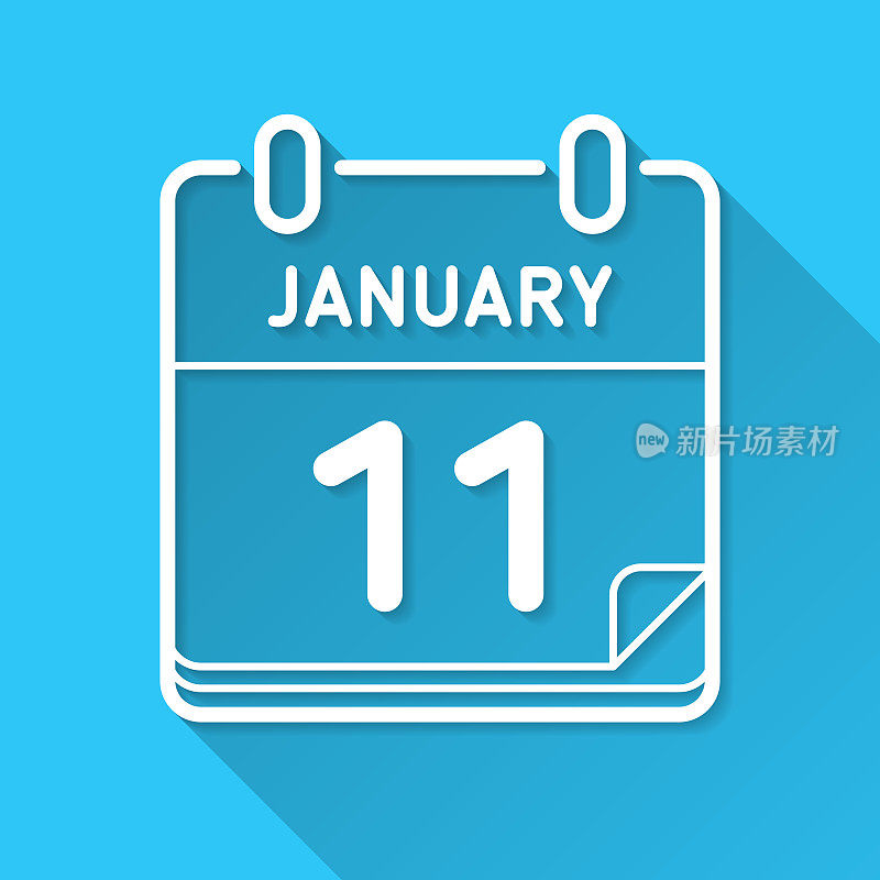 1月11日。图标在蓝色背景-平面设计与长阴影