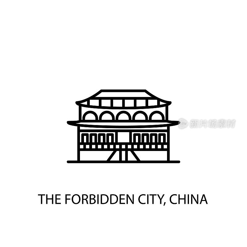 紫禁城，北京，中国，轮廓插图矢量。标识