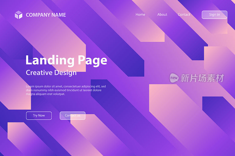 着陆页面模板-抽象设计与几何形状-流行紫色梯度