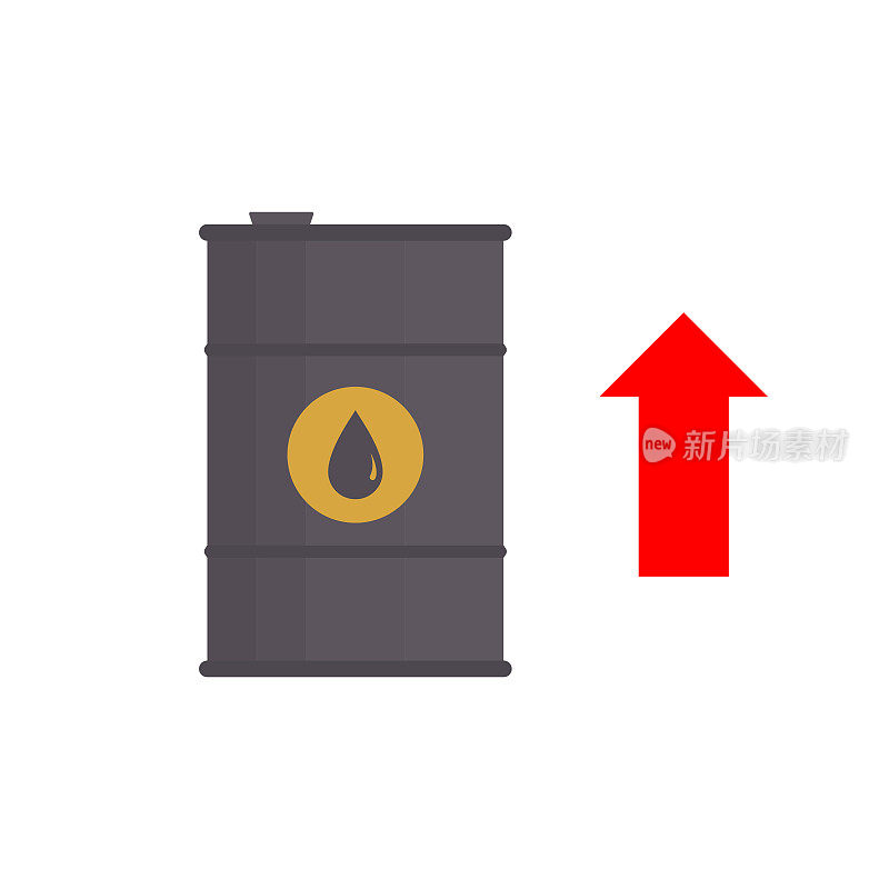 燃料价格的上涨。矢量插图的石油桶图标和红色箭头指向上。