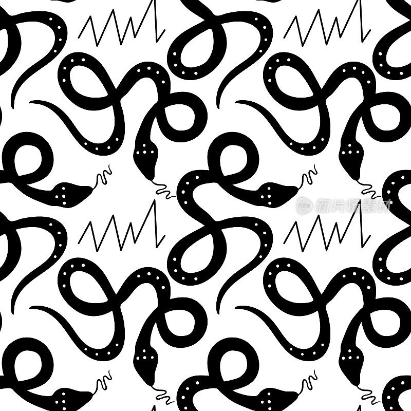 无缝图案的黑蛇。矢量插图孤立在白色背景上。