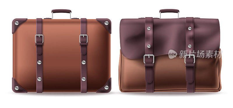 旅行袋行李箱矢量集设计。用于出差的复古手袋收藏