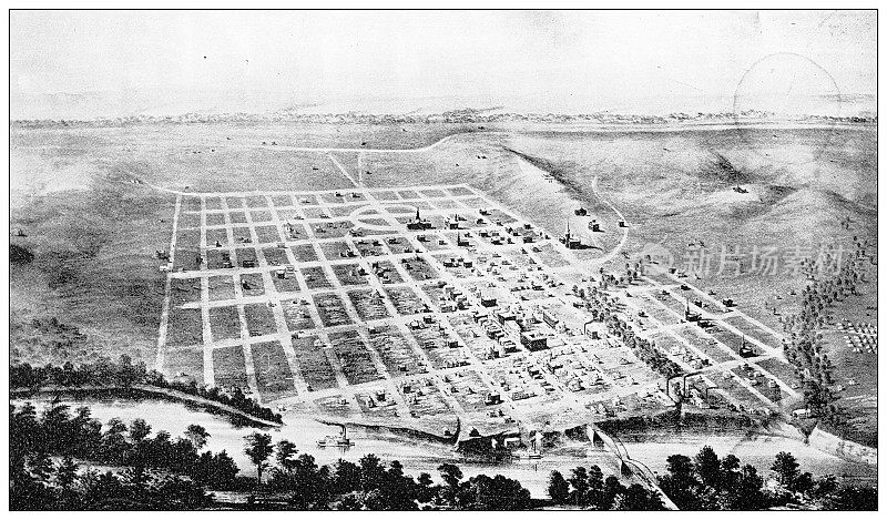 1898年，堪萨斯州劳伦斯市的一张古董照片:1858年的劳伦斯