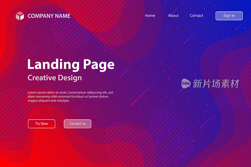 着陆页模板-流体和几何形状组合-红色渐变