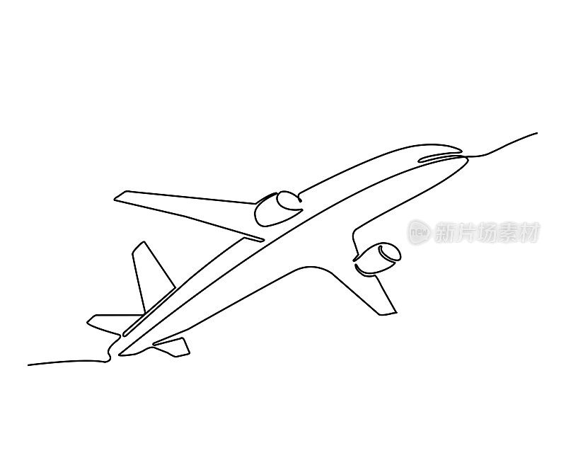 飞机在线插图。线条艺术飞机最小的设计