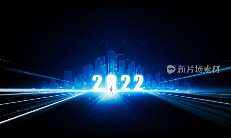 摘要商人开启钥匙门点亮2022年城市商务像素高科通信理念创新背景，矢量设计