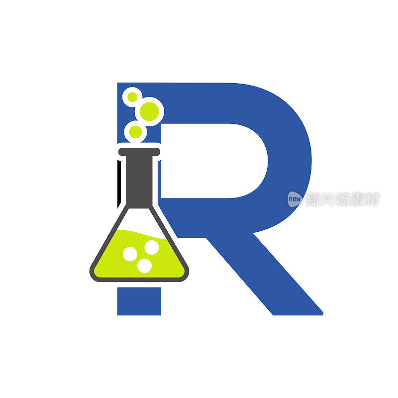 字母R实验室标志概念科学，保健，医疗，实验室，化学和自然符号