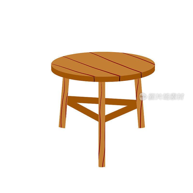 木制的凳子上。三条腿的椅子。简单的老式自制家具。