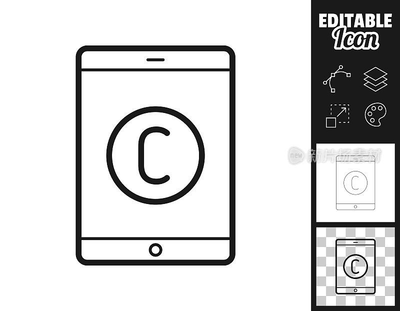 带有版权标志的平板电脑。图标设计。轻松地编辑
