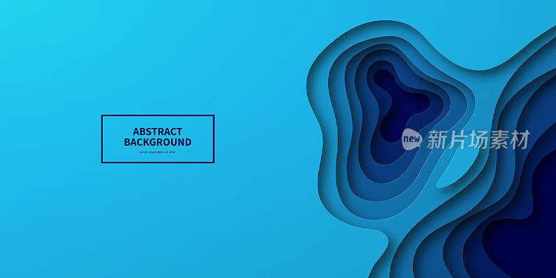 剪纸背景-蓝色抽象波浪形状-时髦的3D设计