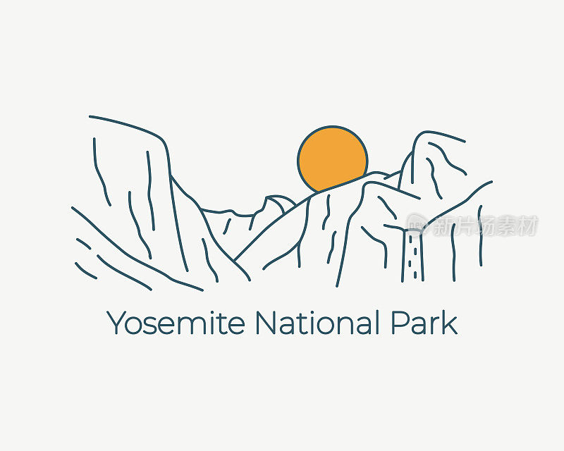 约塞米蒂国家公园户外设计的单线矢量设计