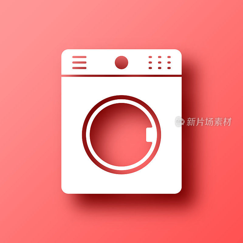 洗衣机。图标在红色背景与阴影