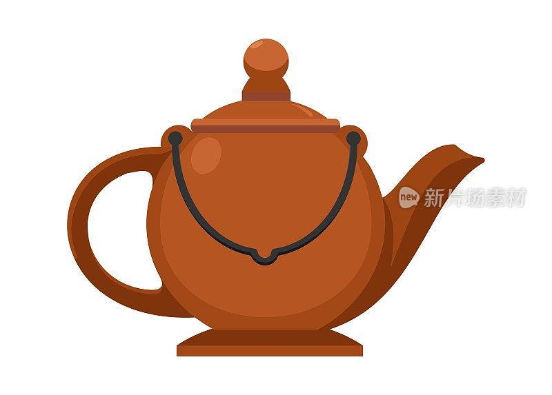 泥茶壶。简单的平面插图。