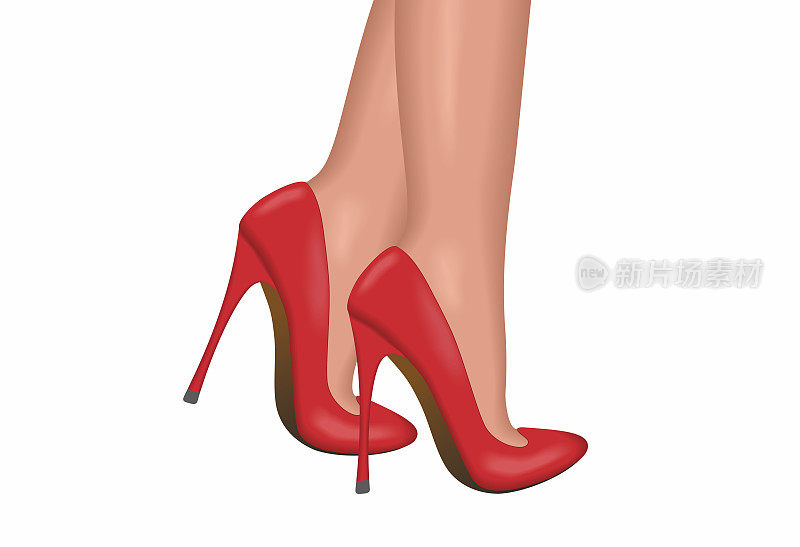 优雅的红色高跟鞋和美丽的腿。