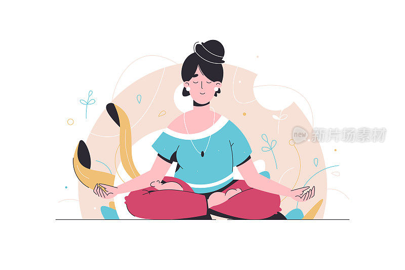 冥想练习。矢量瑜伽有益于身体、思想和情绪的健康。禅。业务放松