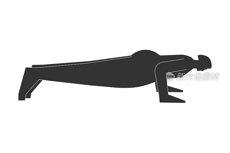 矢量孤立的插图与平坦的黑色剪影的女性角色。运动的女人学习瑜伽姿势查图兰加。健身运动-四肢杖式。简约的浮雕