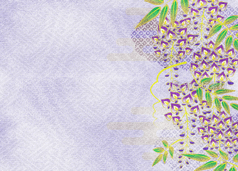 紫藤花的传统日本和服图案，御禅风格，复制空间可用
