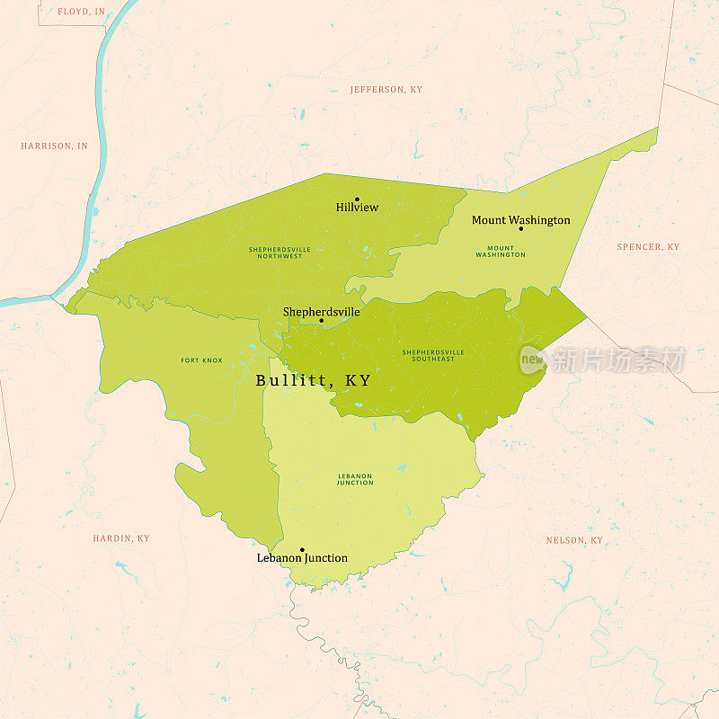 KY布利特县矢量地图绿色
