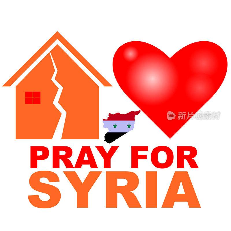 为叙利亚地震灾民祷告，拯救生命。支持并声援土耳其和叙利亚人民。土耳其地图，叙利亚地图。土耳其国旗，叙利亚国旗。祈祷适当的帮助人们。