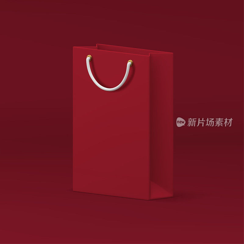 红色3d纸质购物袋与处理时尚精品购买礼物目前现实的向量