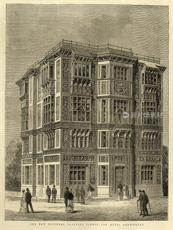 维多利亚时代的英国建筑，国家音乐培训学校，肯辛顿，伦敦19世纪70年代
