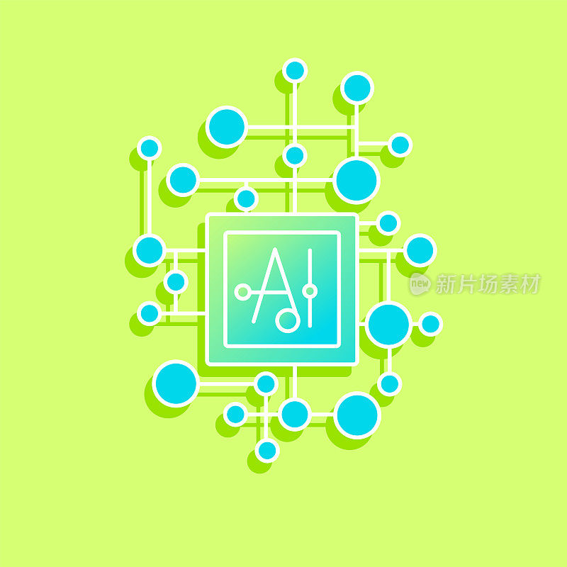 人工智能处理器。在空白背景上有长阴影的图标